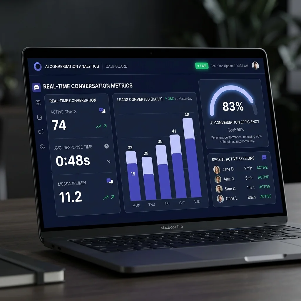 Aanloop AI klant-dashboard: realtime gespreksmetrics, leads, response-tijd en conversie-rate van uw AI-assistent