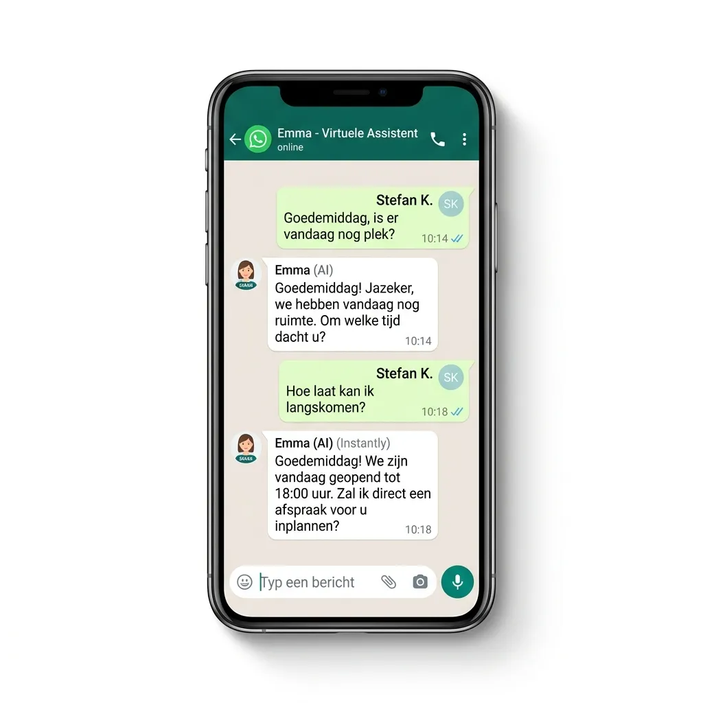 Emma WhatsApp AI agent — klantgesprek voorbeeld