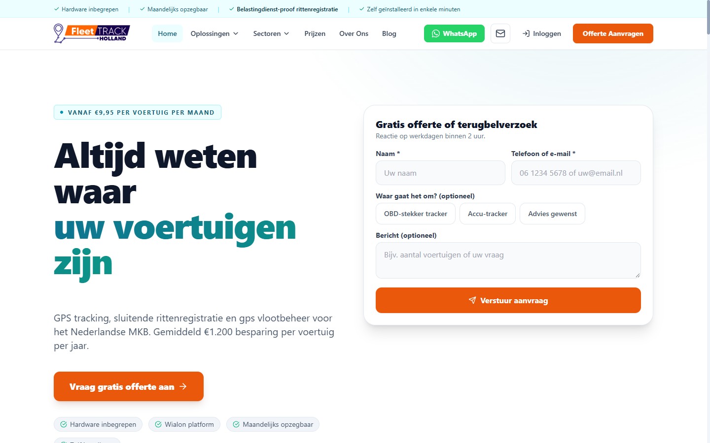 Schermafbeelding van fleettrackholland.nl